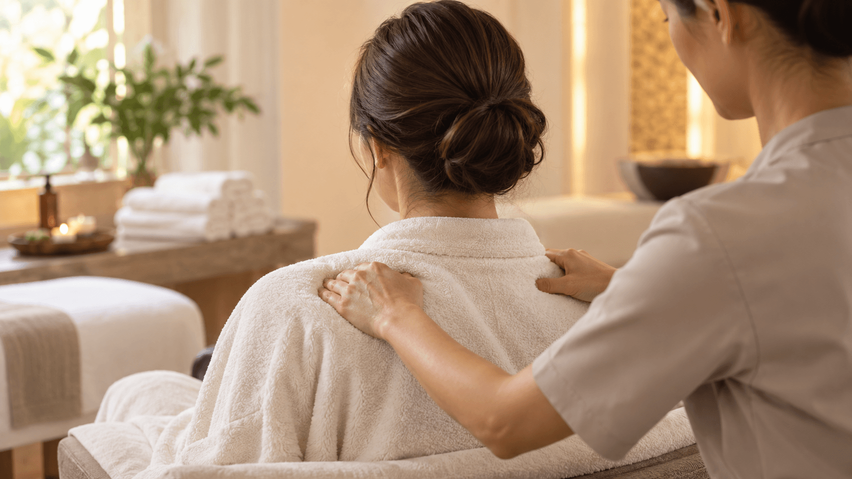 Massagem profissional aos ombros num spa